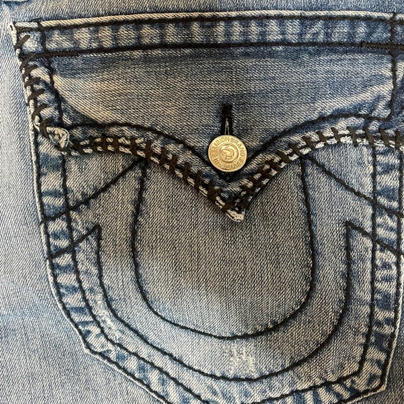 Rare Vintage True Religion Jeans Size 34 Bootcut Thick Blue Distressed Denim - Picture 7 of 11